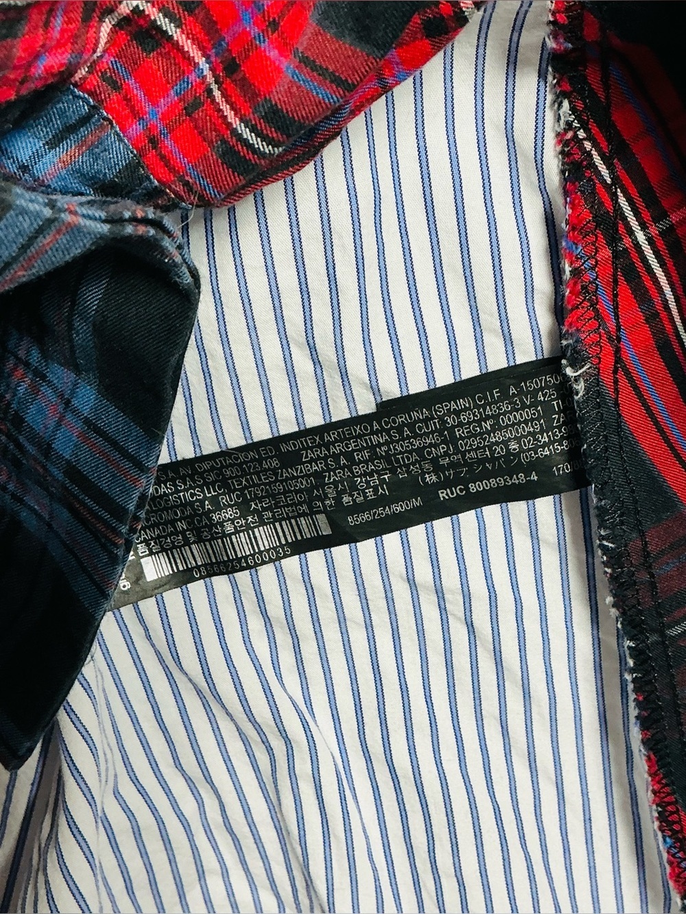 ZARA Mixed Patchwork Plaid & Striped Button Down Shirt - Size M - Picture 8 of 9